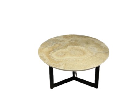 Luxery Honing-Onyx Agaat Salontafel Zwart Gepolijst Rond Onderstel-Driepoot 74,5x74,5